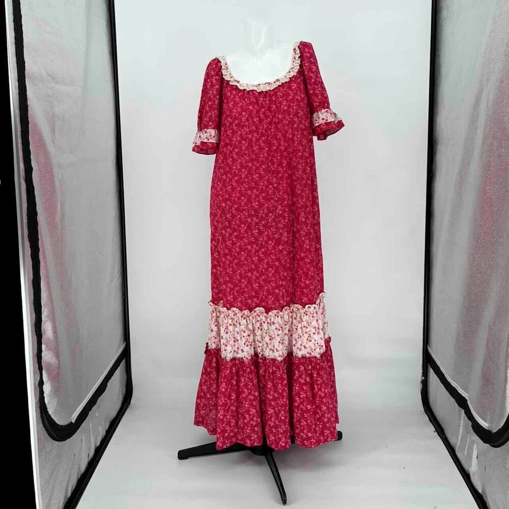 Vtg 70s Andrade Resort Floral Print Tiered Maxi Prairie Dress - Size 8